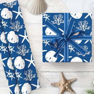Papier Cadeau Fer de Noël de la côte Sable Dollar Marine Bleu