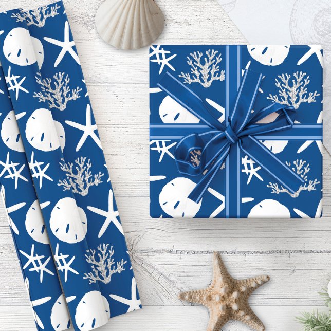 Papier Cadeau Fer de Noël de la côte Sable Dollar Marine Bleu (Créateur téléchargé)