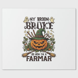 Papier Cadeau Ferme Broom Broke Citrouille d'Halloween Sorcière
