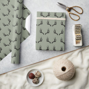 Papier Cadeau Ferme de cerfs rustiques Sage Green Antler