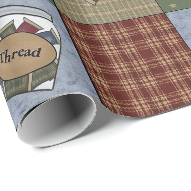 Papier Cadeau Ferme de couture primitive et tissu (Coin rond)