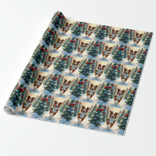 Papier Cadeau Ferme de Noël à l'Australian Shepherd