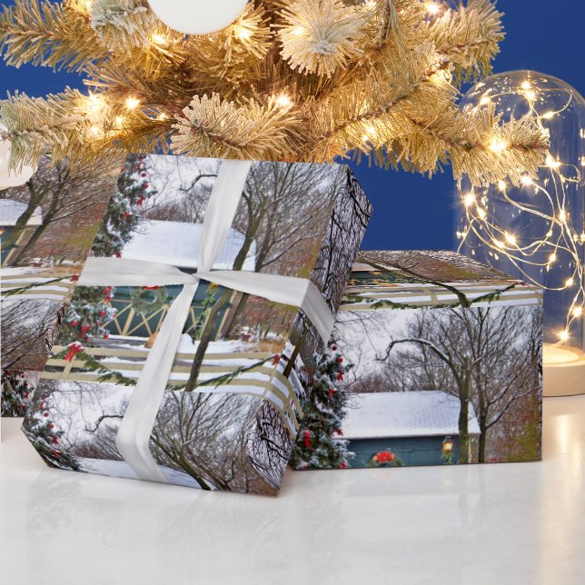 Papier Cadeau Ferme de style campagnard avec découpage d'arbre d (Vacances)