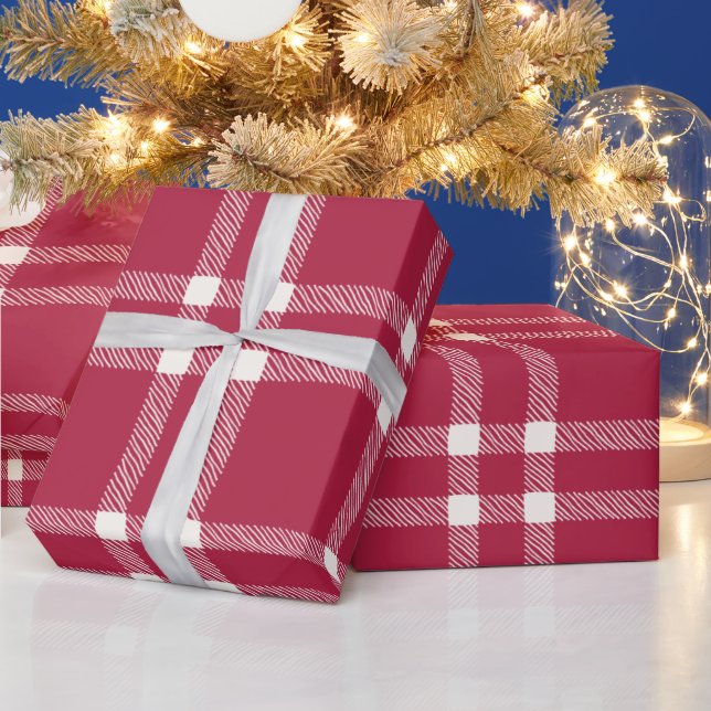 Papier Cadeau Ferme rouge blanc dessiné à la main blanc plaid ru (Vacances)