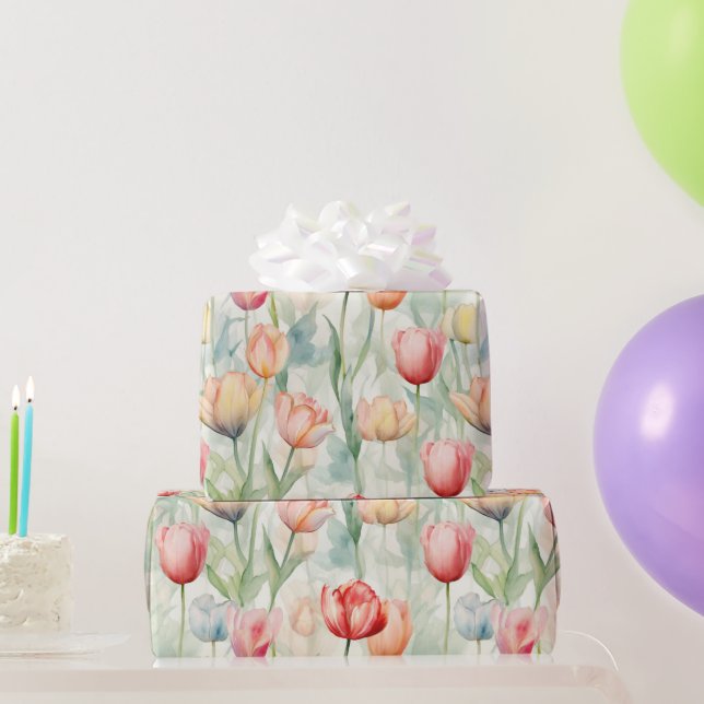 Papier Cadeau Ferme Rouge Fleurs de tulipe jaune Anniversaire (Cadeaux de fête)