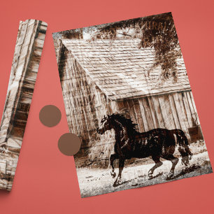Papier Cadeau Ferme Rustic Barn Horse