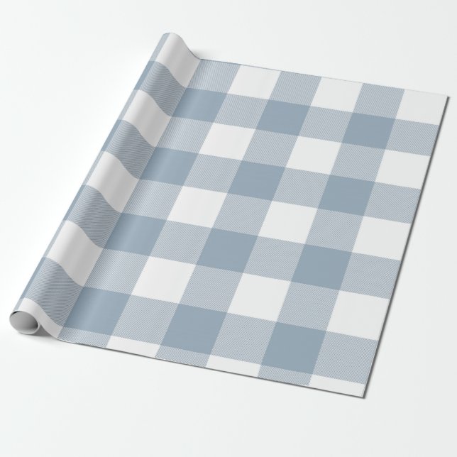 Papier Cadeau Ferme Rustique Carré à carreaux bleu gris Buffalo (Déroulé)