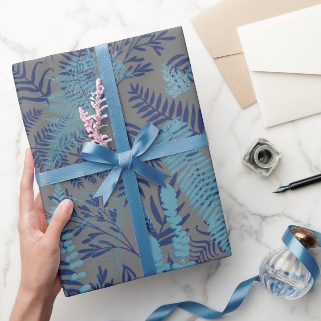 Papier Cadeau Ferns in Blue and Turquoise Wrapping Paper (Cadeaux)