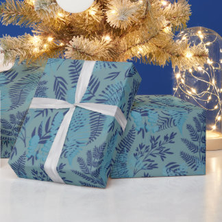 Papier Cadeau Ferns in Blue and Turquoise Wrapping Paper