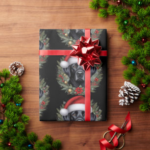 Papier Cadeau Festif Black Labrador portant le chapeau de Santa