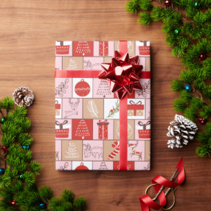 Papier Cadeau Festif de Noël mignon rouge rose