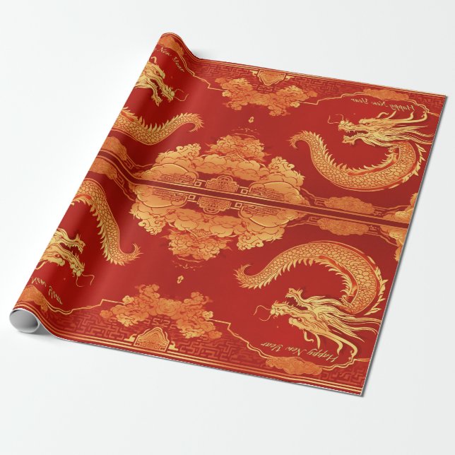 Papier Cadeau Festif Dragon chinois Nouvel An (Déroulé)