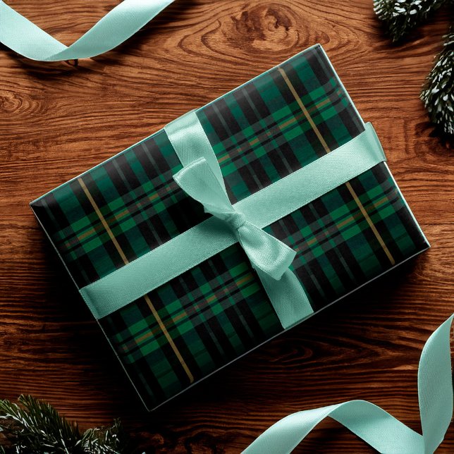 Papier Cadeau Festif élégant Forêt foncée Vert Plaid Motif (Festive Stylish Dark Forest Green Plaid Pattern Wrapping Paper)