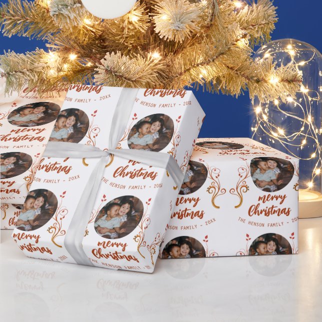 Papier Cadeau Festif Famille Rouge Foliage Joyeux Noël (Vacances)