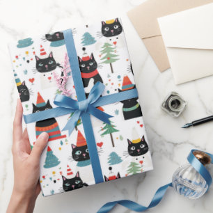Papier Cadeau Festif Feline Fun Noël enveloppé cadeau de Noël