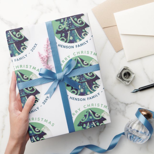 Papier Cadeau Festif Green Noël Arbre Famille Vacances (Cadeaux)