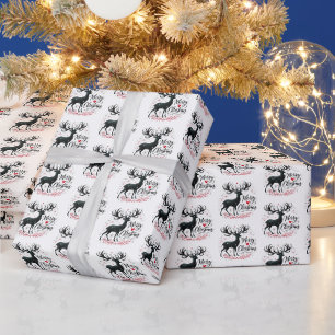 Papier Cadeau Festif Joyeux rennes carrelés de Noël