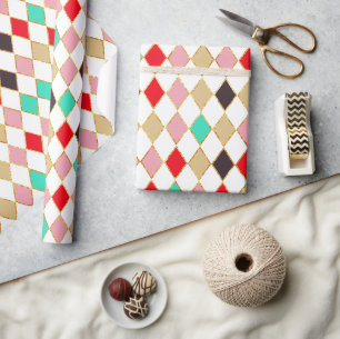 Papier Cadeau Festif Rétro Motif de diamants de Noël