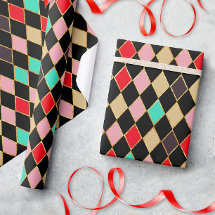 Papier Cadeau Festif Rétro Motif de diamants de Noël