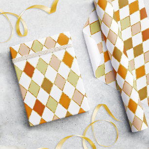 Papier Cadeau Festif Retro Orange Beige Diamond Motif