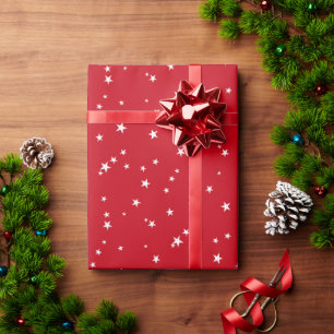Papier Cadeau Festif rouge foncé lumières de Noël étoiles mignon