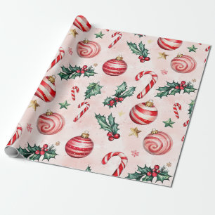 Papier Cadeau Festif Rouge rose Vintage Noël
