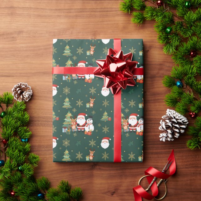 Papier cadeau festif vert foncé à motifs (Cadeau de vacances)