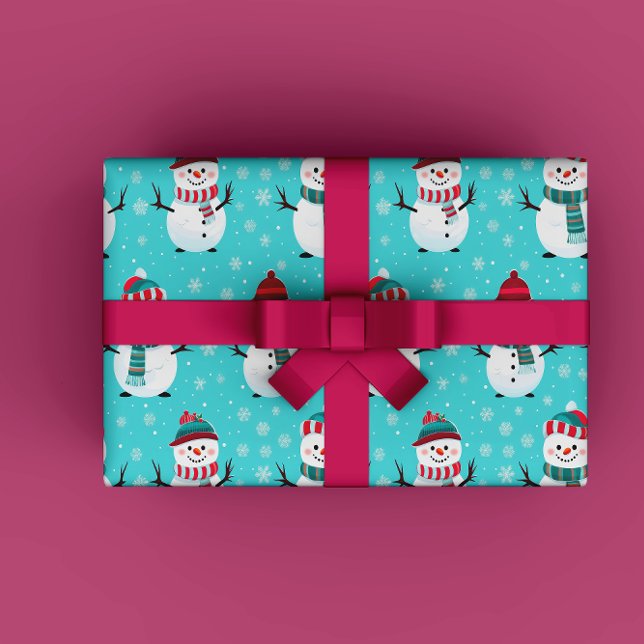 Papier Cadeau Festif Winter Wonderland Blue Snowmen Noël (Festive and Fun Winter Wonderland Blue Happy Snowman Gift Wrapping Paper)