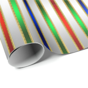Papier Cadeau Festin Glam Stripes Rouge Bleu Vert Argent