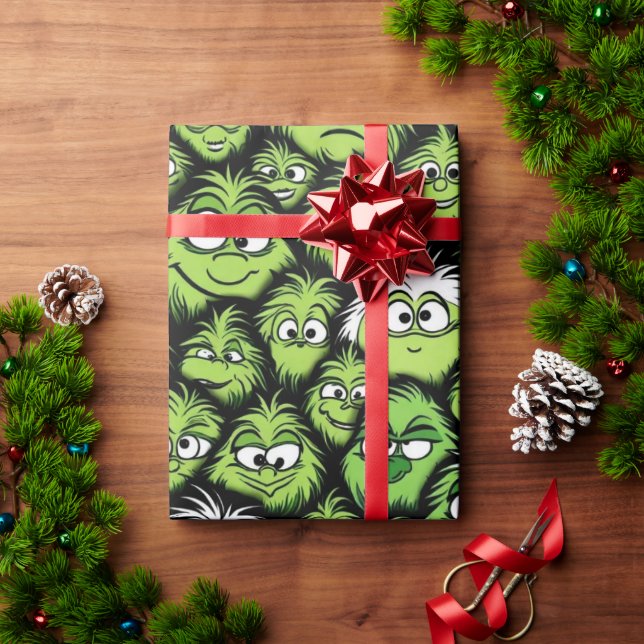 Papier Cadeau Festin Wrap Wonderland 'Monstre de Noël Vert' (Cadeau de vacances)