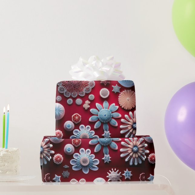 Papier Cadeau Festin Wrap Wonderland 'Red and Blue Snowflakes' (Cadeaux de fête)