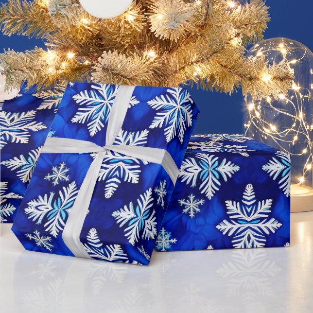 Papier Cadeau Festin Wrap Wonderland 'Snowflakes on Royal Blue' (Vacances)