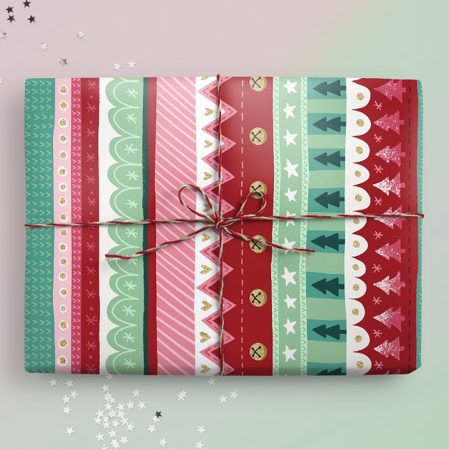 Papier Cadeau Festivale Stripes Noël aux elfes (Christmas stripes wrapping paper gift mockup)