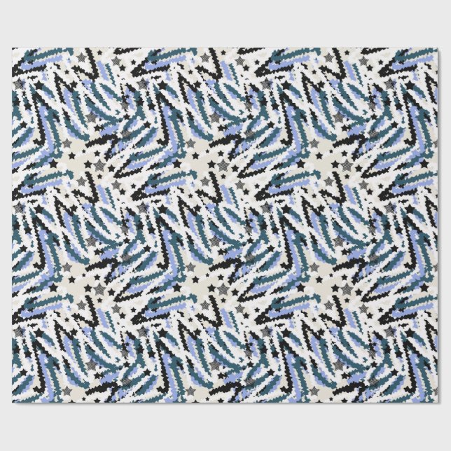 Papier Cadeau Festive, abstrait, étoiles, rayures, coloré (Plat)