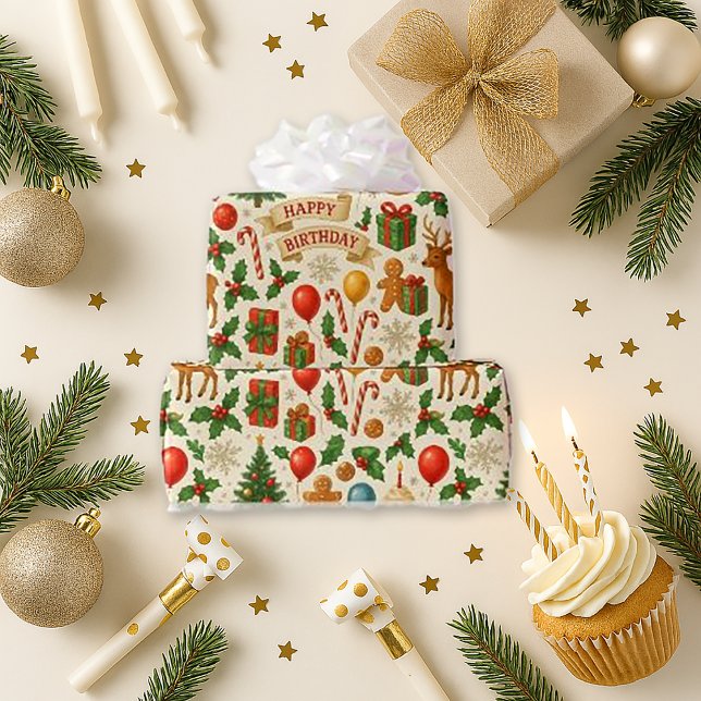 Papier Cadeau Festive Birthday Christmas (Créateur téléchargé)