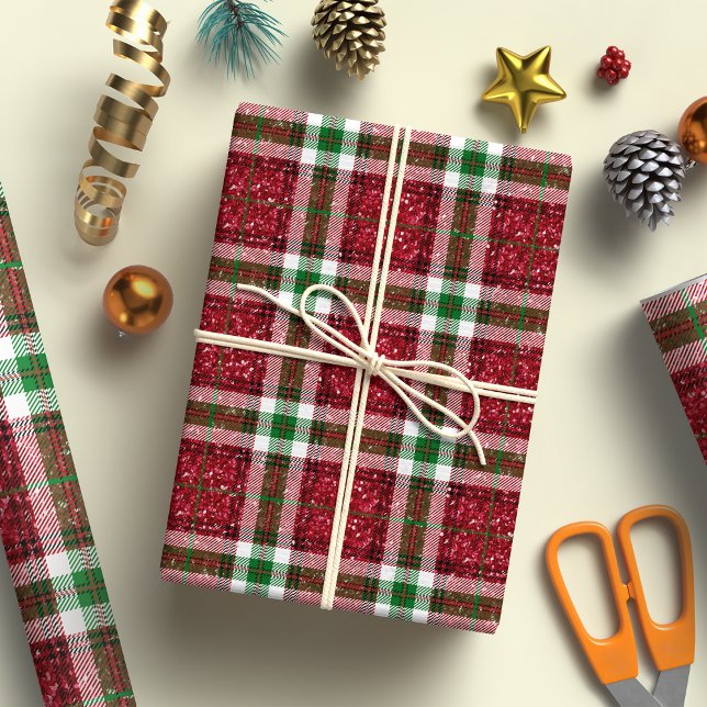 Papier Cadeau Festive Bison vert et rouge plaid Noël (Créateur téléchargé)
