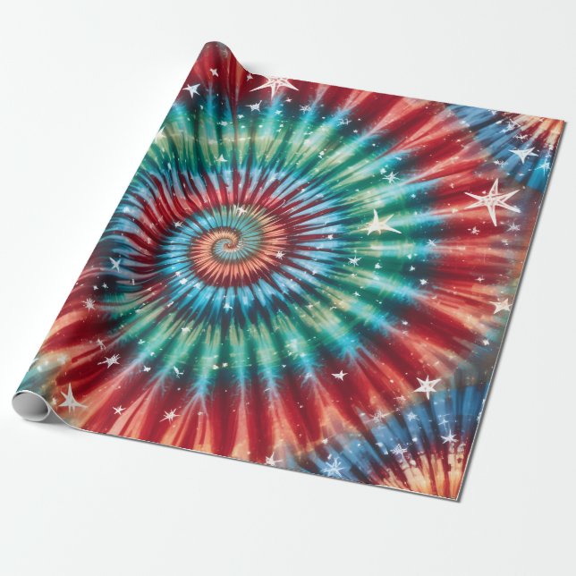 Papier Cadeau Festive Christmas Tie Dye Spiral (Déroulé)