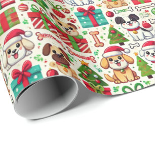 Papier Cadeau Festive Dog Christmas Wrapping Paper