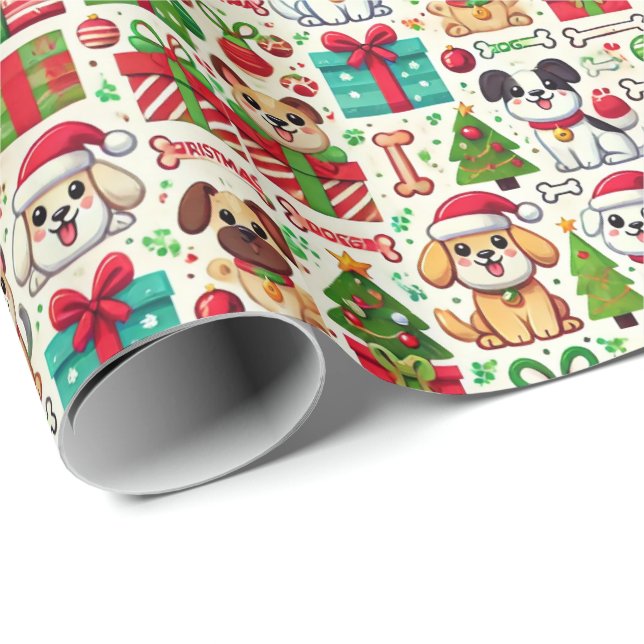 Papier Cadeau Festive Dog Christmas Wrapping Paper (Coin rond)