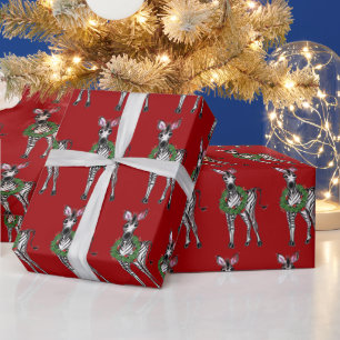 Papier Cadeau Festive Fête Zebra avec Holly Wrapath P