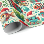 Papier Cadeau Festive Fish Christmas Wrapping Paper<br><div class="desc">Dive into holiday fun with this unique Christmas wrapping paper for fish enthusiasts! The seamless design features playful cartoon fish in festive poses, bubbles, fish-shaped ornaments, Santa hats, and aquatic plants styled as Christmas trees. The vibrant color palette of red, green, blue, white, and gold adds a whimsical aquatic touch...</div>
