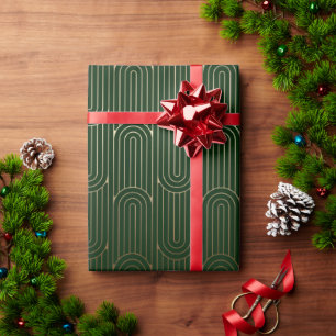 Papier Cadeau Festive Green Moderne Art Déco Gold Motif 102