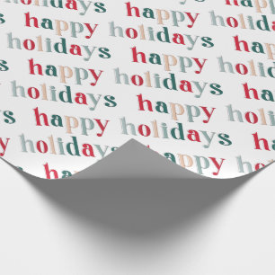 Papier Cadeau Festive Happy Holidays Design rouge et vert