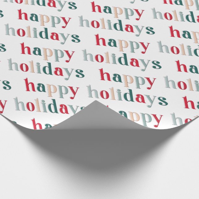 Papier Cadeau Festive Happy Holidays Design rouge et vert (Coin)