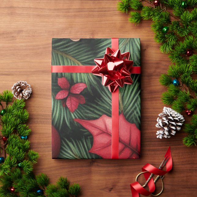 Papier Cadeau Festive Holly & Pine Christmas Wrapping Paper (Cadeau de vacances)