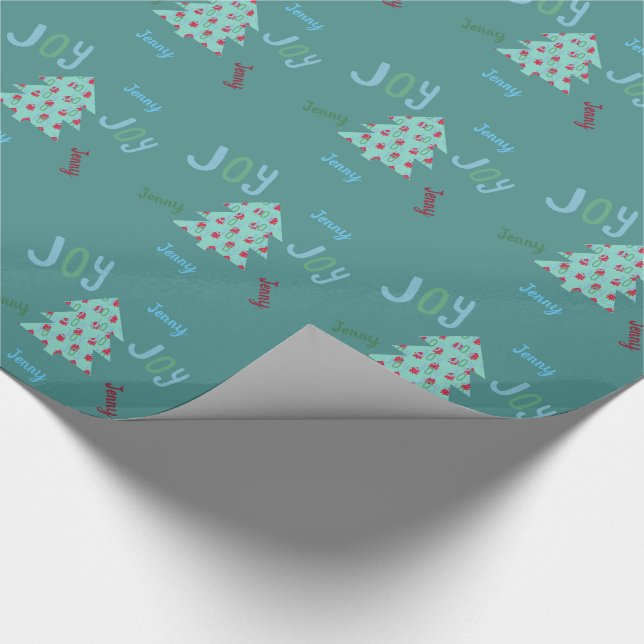Papier Cadeau Festive JOY | Emballages cadeaux de Noël Turquoise (Coin)