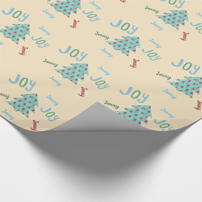 Papier Cadeau Festive JOY | Porte-cadeau de Noël Turquoise nommé (Coin)