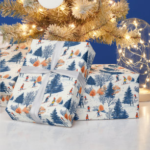 Papier Cadeau Festive Noël Hiver ski motif carrelé