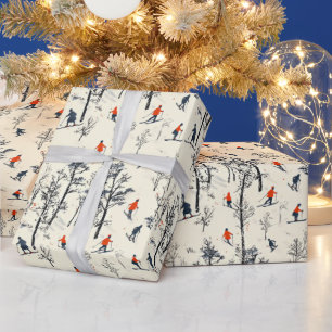 Papier Cadeau Festive Noël Hiver ski motif carrelé
