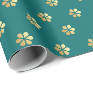 Papier Cadeau Festive Noël Turquoise & Gold Daisy
